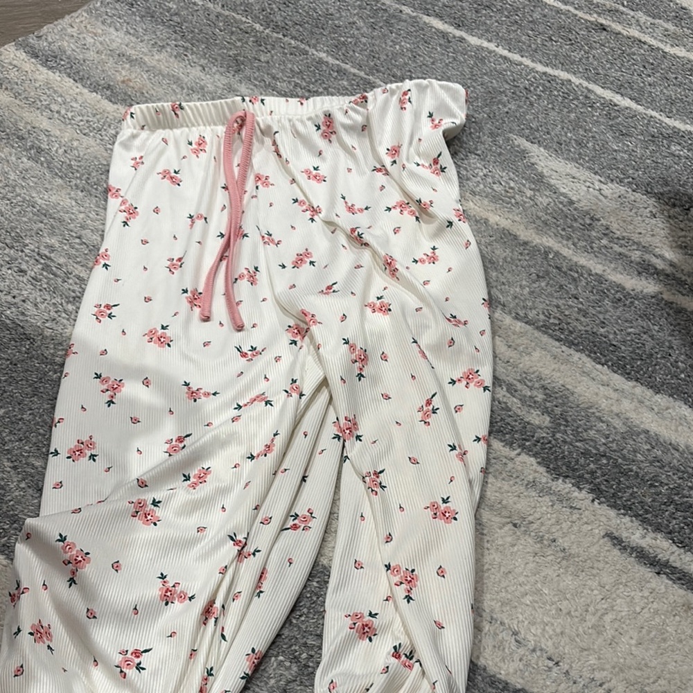 Floral Pajama Pants with Pink Drawstring